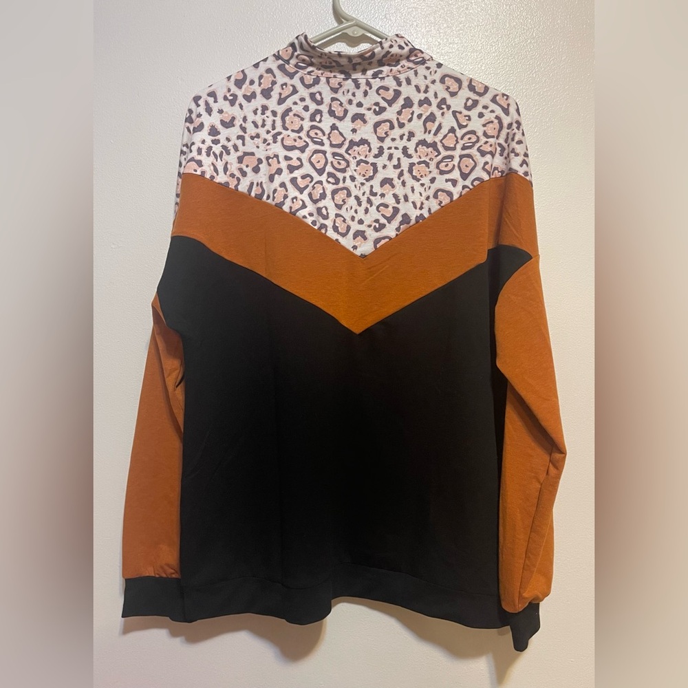 Leopard Print and Orange 3/4 zip Sweatshirt - Picture 2 of 4